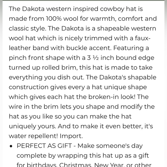 ✨Men’s outback wool cowboy hat Dakota black shapeable western felt 100% wool ✨ - Picture 12 of 16